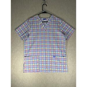 Scrub Solutions Women's Multi Color Plaid Scrub Top. 2 Pocket V-Neck 2 RN# 93643